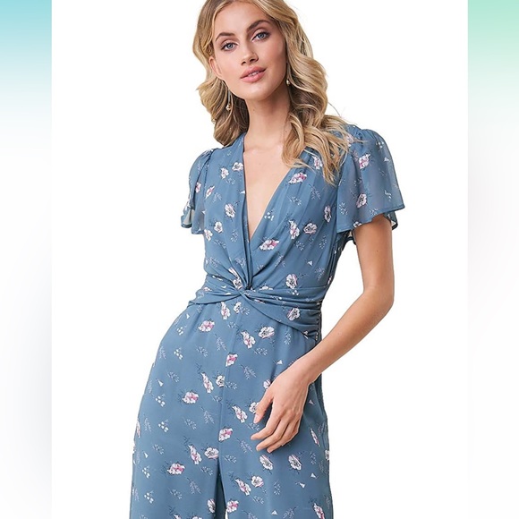 NWT Blue Floral Jumpsuit - Picture 2 of 4